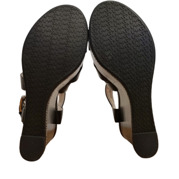 Michael Kors Strappy Wedge Sandals Size 7 Black Open Toe - Picture 8 of 13
